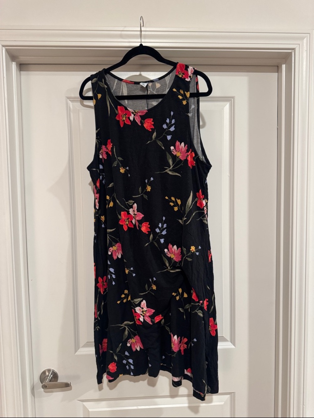 Old Navy Black Tank Top Dress with Pink & Red Floral Print